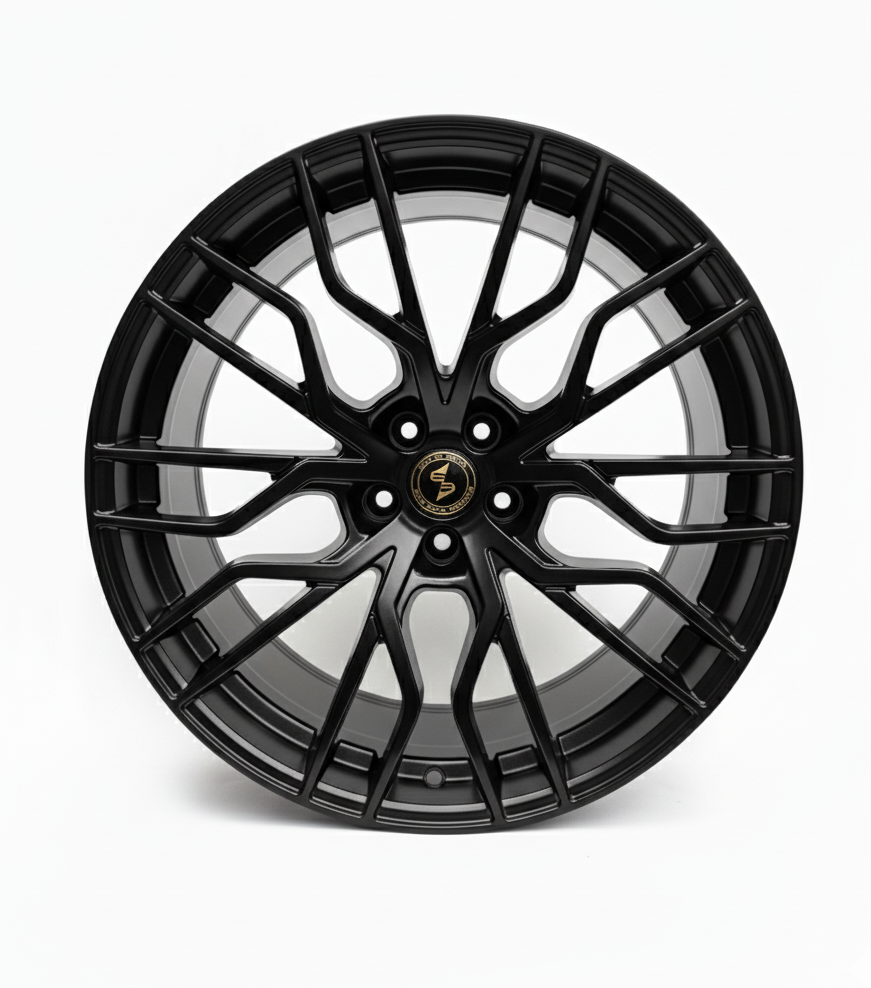 Hochwertige 5zigen-Alufelge in Schwarz mit kunstvollem Mehrspeichen-Design